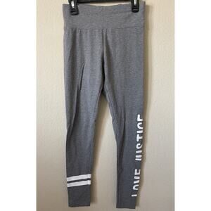 Justice Gray White Love Striped High Waist Full Length Leggings Size 12